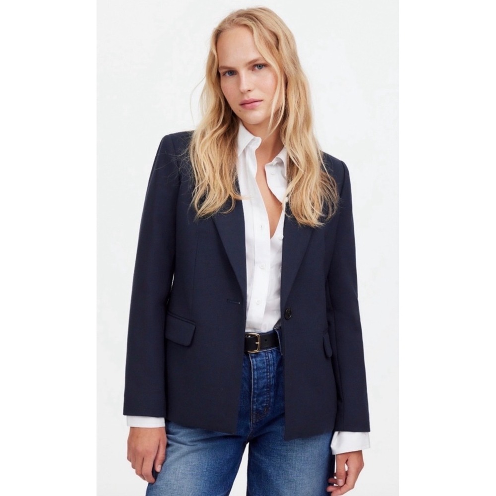 Madewell Alston Blazer Navy Blue Wool Blend Single Button Jacket Size 6